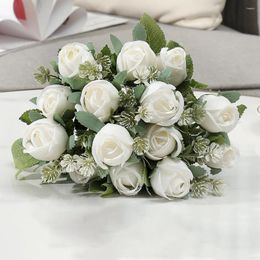 Decorative Flowers Mini Roses Bouquet Artificial Flower Wedding Scene Layout Fake Floral Living Room Desk Christmas Home Decor Accessories