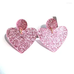 Dangle Earrings Bling Glitter Pink Sequin Resin Acrylic Love Heart For Women Drop ED04