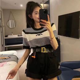 Spring and summer new fast net red with slim slim slim short striped women's short-sleeved sweater