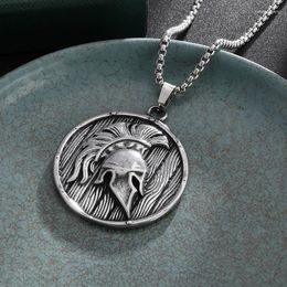 Pendant Necklaces Classic Fashion Ancient Greek Famous Hero Figure Warrior Head Necklace Men Women Amulet Gothic Punk Jewelry Gift