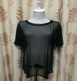 Womens See through Sheer Mesh Short Sleeve T Shirt Oversize Tops BLACK2922666