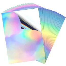 Paper Holographic Sticker Paper A4 Size Printable Dries Quickly Waterproof Sticker Paper Rainbow Vinyl Sticker Paper for Inkjet/Laser