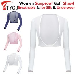 Shirts TTYGJ Ladies Breathable Golf Arm Sleeves Sunscreen Ice Silk Shawl Women Cooling Elastic Croped Tops AntiUV Golf Underwear