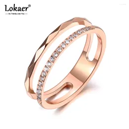 Wedding Rings Titanium Stainless Steel Cut Face Ring Trendy Mosaic CZ Crystal Rose Gold Color Jewelry For Women R19063