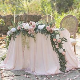 27M Flower Garland Set Artificial White Rose Stunning Wedding Po Booth Backdrop Elegant Garden Arch Decor 240325