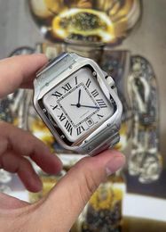 New Fashion Square Watch 40mm Geneve Genuine Stainless Steel Mechanical Case and Strap White Dial Men039s Watch9979176