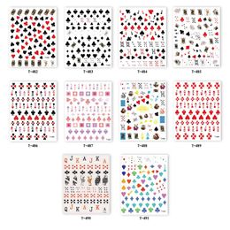 2024 3D Poker Game Adhesive Nail Sticker Playing Cards Design Decorations Manicure Letter Heart Sliders for Nail Art Decals - for poker nail