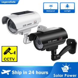 Cameras Fake Solar Power Camera Outdoor Waterproof Dummy CCTV Surveillance Home Security Protection Simulation Bullet LED Light Monitor