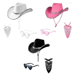 Berets Cowgirl Hat Scarf Sunglasses Set For Music Festival Cool Costume Party Bandana Bachelorette