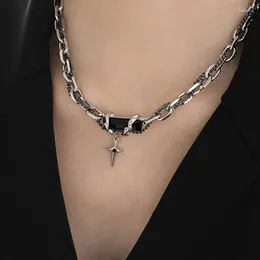 Pendant Necklaces Punk Black Zircon Cross Star Necklace For Women Men's Vintage Korean Cool Titanium Steel Chain Choker Trend Jewelry