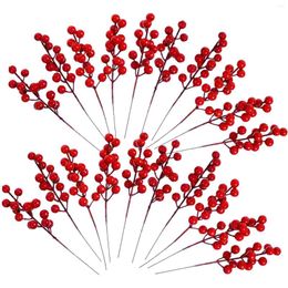 Decorative Flowers 20pcs Artificial Red Berry Picks Christmas Burgundy Holly Floral Twig Stems For DIY Xmas Tree Crafts Wedding