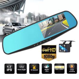 Cameras 4.3Inch 1080P Full HD Dual Lens Car DVR Dash Cam Front and Rear Mirror Camera Video Recorder 170 Degree Wide Angle Dashcam