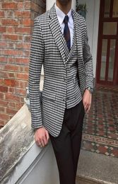 Men Houndstooth Dogstooth Suits Checkered Tuxedos Houndstooth Blazer Prom Formal Suit Custom Made Man suits Jacketpantsvest6935632