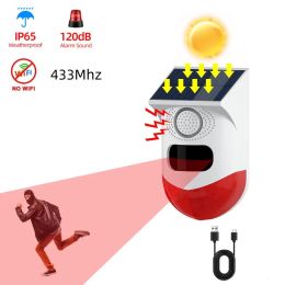 Detector 433mhz Solar Strobe Siren Alarm Detector Outdoor Waterproof Home Burglar Alarm System Security Protection For Wifi Gsm System