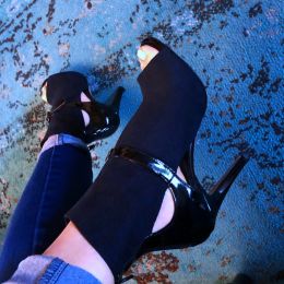 Boots 2023 New Women Thin High Heels Trend Slipery Sole Customizable Latin Dancing Street Sexy Stilettos Black Mesh Booties Big Size