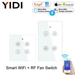 Intercom Tuya Wifi Rf Smart Ceiling Fan Light Lamp Wall Switch Smart Life Remote Various Speed Control Works with Alexa Echo Google Home