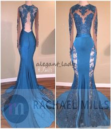 Hunter Jade Lace Sheer Prom Dresses Keyhole Neck Mermaid Long Sleeves See Through Formal Evening Gowns Backless Sequin Party Dress9789194