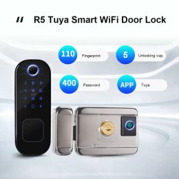 Lock R5 Tuya Smart Wifi Electronic Unlocking Lock Biometric Fingerprint/ Security Intelligent APP Remote/Password RFID Card Door Lock