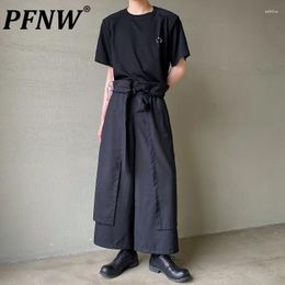 Men's Pants PFNW High-grade Double-layer Design Skirt Personalized Belt Adjustment Fashion Loose Darkwear Wide Leg 12Z4318