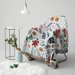 Textile City the Deer Forest Multifunctional Woven Jacquard Blanket Plant Flowers Home Decorate Sofa Cover Double Side Bedspreed 240325