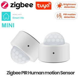 Detector Tuya Zigbee Mini PIR Motion Movement Human Body Infrared Alarm Detector with Brightness Luminance Sensor Smart Home Security