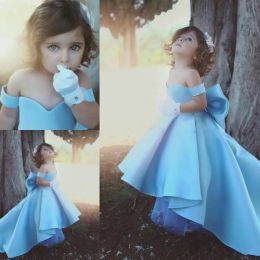 Dresses Off Shoulder HiLo Big Bow Beautiful 2018 Kids Formal Wear Simple Cheap Elegant Flower Girl Dresses