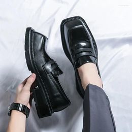Casual Shoes Classic Black Thick Soled Square Toe Men's Business Leather Dress Comfortable And Fashion