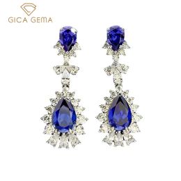 Earrings GICA GEMA 925 Sterling Silver Water Drop Sapphire Wedding Drop Earrings For Women Sparkling High Carbon Diamond Fine Jewelry