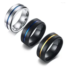 Cluster Rings 8mm Men Fashion Jewellery Titanium Steel Men's Groove Blue Stainless
