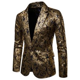 Mens Golden Floral Blazers Business Casual Suit Wedding Dress Gold Blazer Coats Jackets 240329