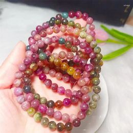 Decorative Figurines 7MM Natural Tourmaline Bracelet Gemstone Round Bead Crystal Healing Jewellery Gift 1PCS