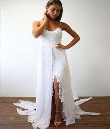Beach Wedding Dresses White Lace Summer Sleeveless Bridal Gowns Slit Mermaid Seaside Simple Contryside Dress For Brides Custom Mad9458873