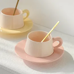 Cups Saucers Korean Macaron Colour System Clash Cute Fresh Ceramic Coffee Cup Saucer Afternoon Tea And Combination Gift