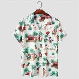 Men's Casual Shirts 2024 Summer Mens Hawaiian Shirt Japanese Waves Printed Fashion Street Short Sleeve Plus Size Camp Collar Men Beach