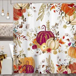 Shower Curtains Fall Golden Pumpkin Curtain Autumn Thanksgiving Halloween Harvest Farmhouse Home Bathroom Decor