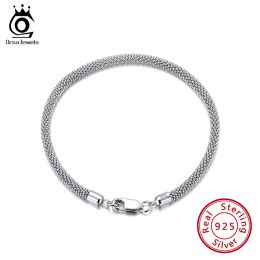 Bangles ORSA JEWELS 925 Sterling Silver 3.0mm Mesh Popcorn Chain Bracelet for Men Women Round Popcorn Bracelets Puck Style Jewelry SB65