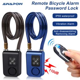 Kits Awapow Bike Alarm Code Lock Remote Control Bicycle Alarm 110dB AntiTheft Security Cycling Motorcycle 4Digit Password Lock