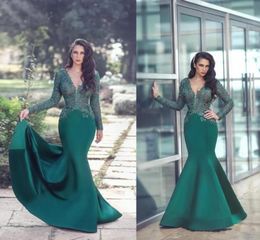 Vestidos de noite de renda verde escura vestidos de manga comprida Vista de pescoço de pescoço da noiva vestidos formais baratos personalizados feitos feitos