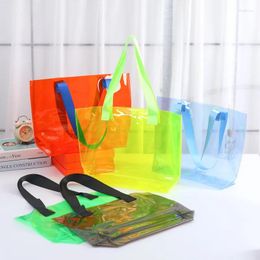 Storage Bags 100Pcs/Lot Large Color Tote Bag Transparent Shopping Shoulder Handbag PVC Waterproof For Plastic