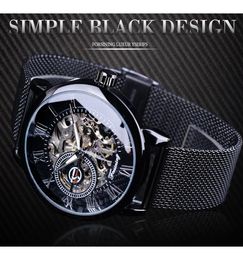 Forsining Retro Fashion Design Skeleton Sport Mechanical Watch Luminous Hands Transparent Mesh Bracelet For Men Top Brand Luxury S3930169