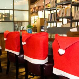 Chair Covers 2PCS Red Christmas Cover Hat Non-woven Fabric DIY Xmas Festival Party Year Decor