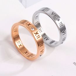 Popular European and American 18k Rose Gold Titanium Steel Digital Ring with Diamond Inlay and Hollowed Out Couple's Letter Ring Size 5/6/7/8/9/10 Hot Selling Funds