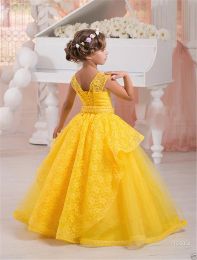 Dresses Tulle Ball Gown Flower Girl Dress Kids Custom Made Prom Dress Princess Crystal Beading Gown For Little Girl