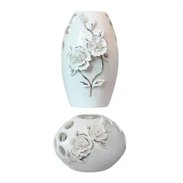 Vases White Ceramic Vase Table Ornament Flower Carving Pattern For Apartment Wedding Centrepieces Mantel End Decor Multipurpose