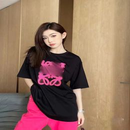 2024 Designer clothing Designer t shirt Correct Spring Street Luojia Neon Embroidery Lazy Fluorescent Pink OS Loose Sleeve T-Shirt