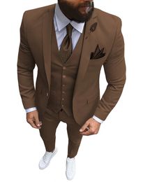 Men Suits 3 Pieces Slim Fit Casual Business Champagne Lapel Khaki Formal Tuxedos for Wedding Groomsmen BlazerPantsVest 240329