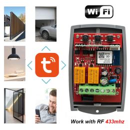 Controle 2CH Tuya WiFi Universal 433MHz Garage Control Remote Keychain Receptor externo para 433,92 MHz Transmissor de código de rolagem fixo