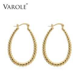Earrings VAROLE Twisted lines U Shape Hoop Earrings Gold Colour Cute Geometric Water Droplets Hoops Earings Fashion Jewellery For Women
