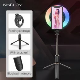 Monopods Kindlov Bluetooth Selfie Stick Fill Light with Tripod Desktop Light for Smartphone Lamp for Professional Photography Makeup Kit