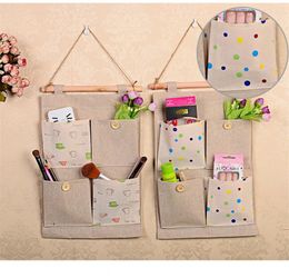 Storage Bags Sweet 4 Lattice Styles Linen Fabric Cotton Pocket Hanging Holder Rack Makeup Organiser Box Organizador